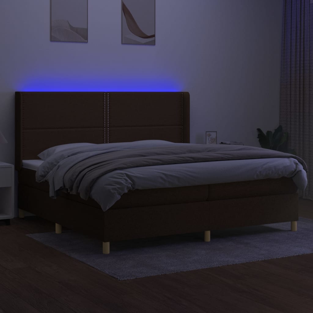 Boxspring met matras en LED stof donkerbruin 200x200 cm is nu te koop bij PeponiXL, paradijselijk wonen!