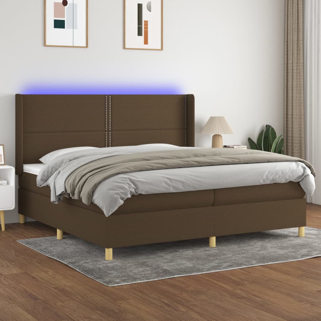 Boxspring met matras en LED stof donkerbruin 200x200 cm is nu te koop bij PeponiXL, paradijselijk wonen!
