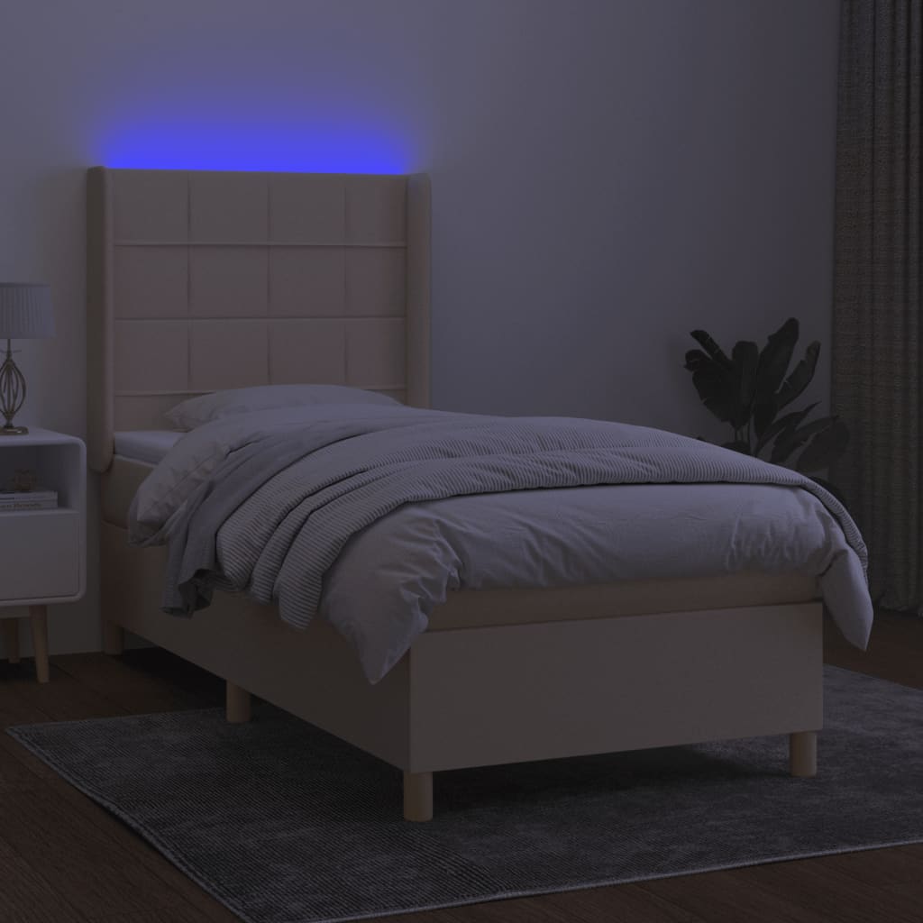 Boxspring met matras en LED stof crèmekleurig 90x190 cm is nu te koop bij PeponiXL, paradijselijk wonen!