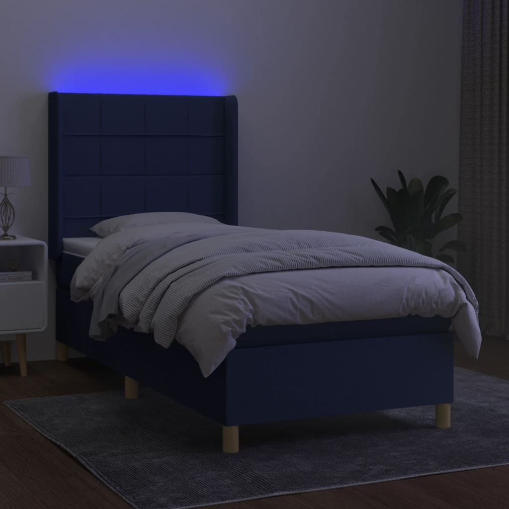 Boxspring met matras en LED stof blauw 90x190 cm is nu te koop bij PeponiXL, paradijselijk wonen!