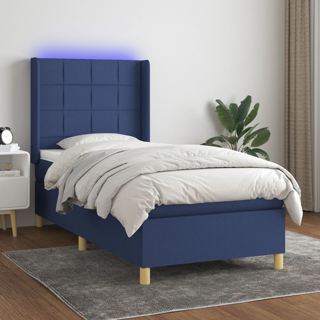 Boxspring met matras en LED stof blauw 90x190 cm is nu te koop bij PeponiXL, paradijselijk wonen!