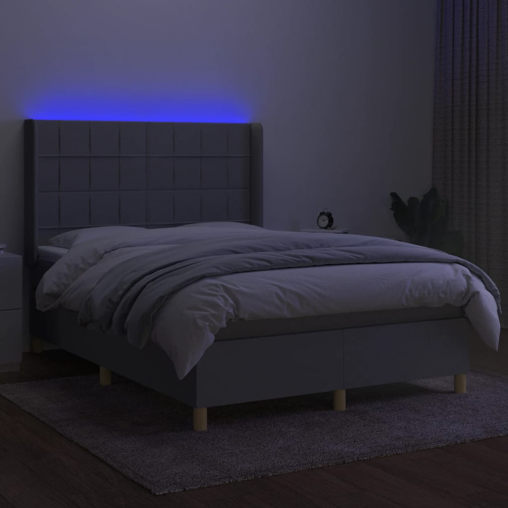Boxspring met matras en LED stof lichtgrijs 140x190 cm is nu te koop bij PeponiXL, paradijselijk wonen!