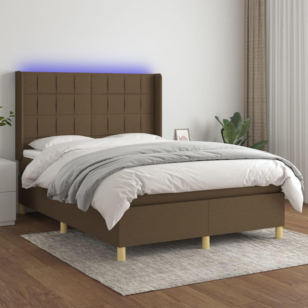 Boxspring met matras en LED stof donkerbruin 140x190 cm is nu te koop bij PeponiXL, paradijselijk wonen!