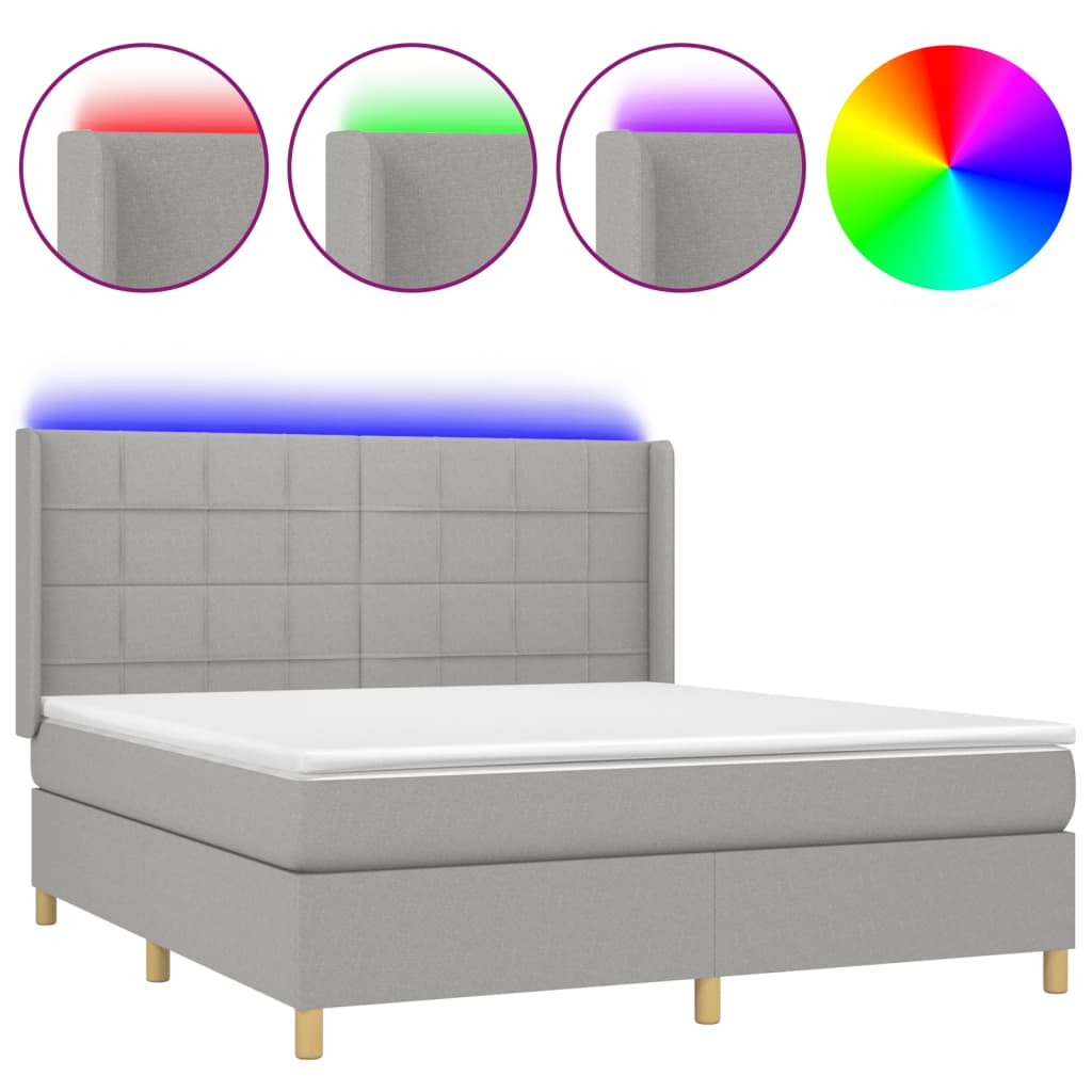 Boxspring met matras en LED stof lichtgrijs 160x200 cm is nu te koop bij PeponiXL, paradijselijk wonen!