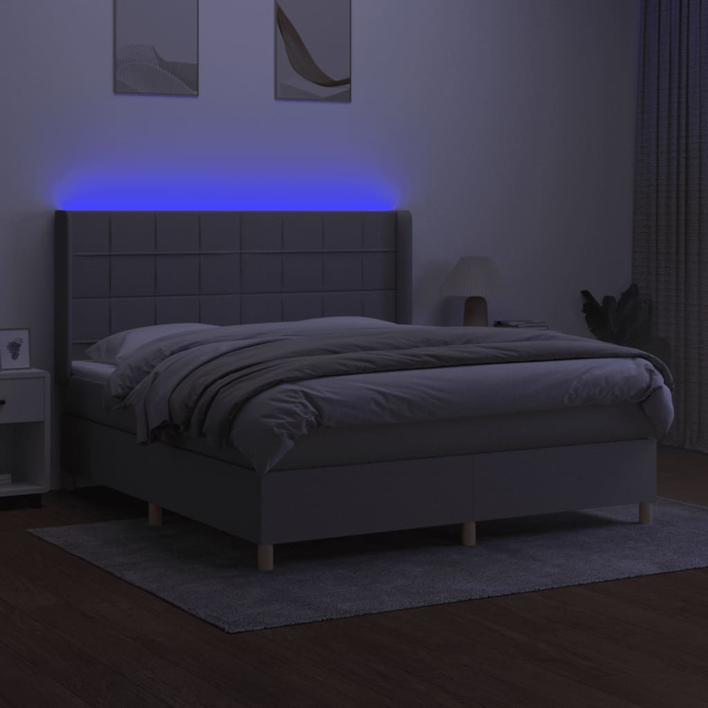 Boxspring met matras en LED stof lichtgrijs 160x200 cm is nu te koop bij PeponiXL, paradijselijk wonen!