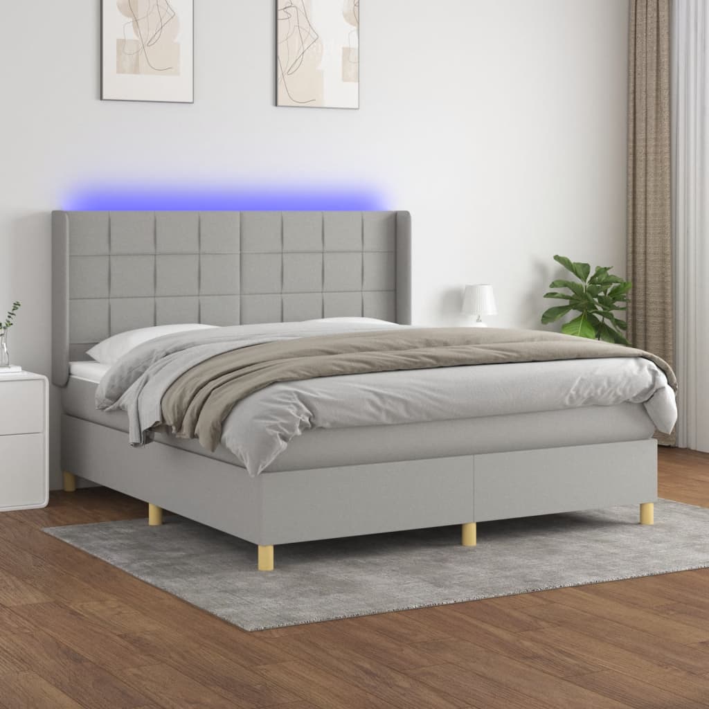 Boxspring met matras en LED stof lichtgrijs 160x200 cm is nu te koop bij PeponiXL, paradijselijk wonen!