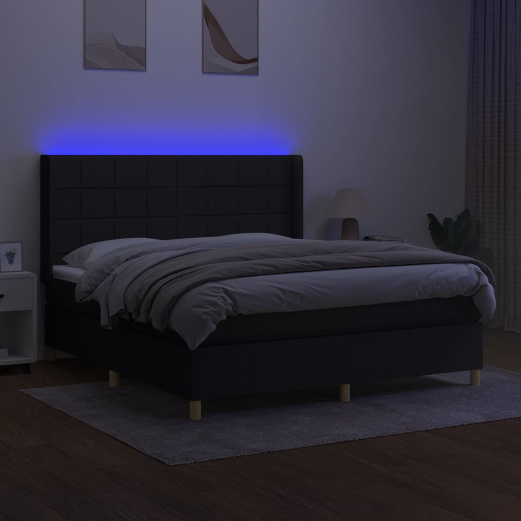 Boxspring met matras en LED stof zwart 160x200 cm is nu te koop bij PeponiXL, paradijselijk wonen!