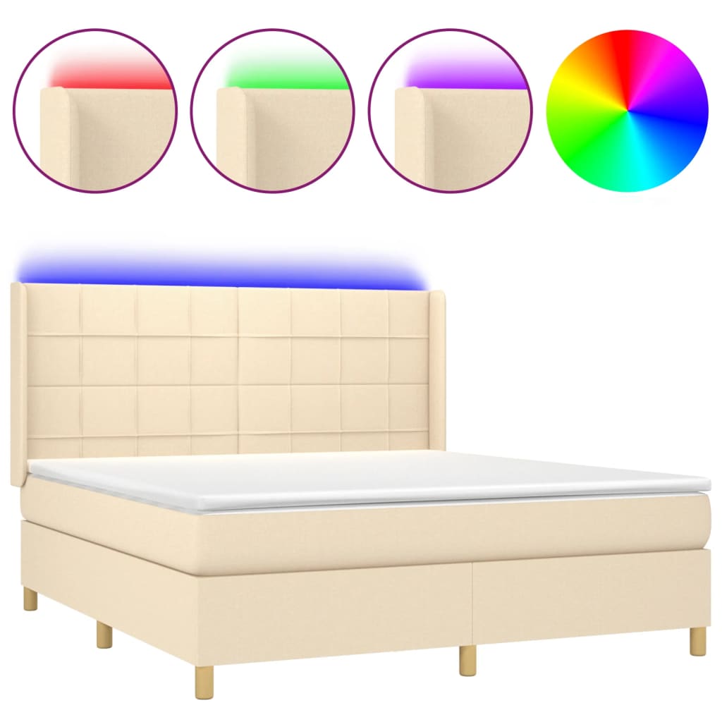 Boxspring met matras en LED stof crèmekleurig 160x200 cm is nu te koop bij PeponiXL, paradijselijk wonen!