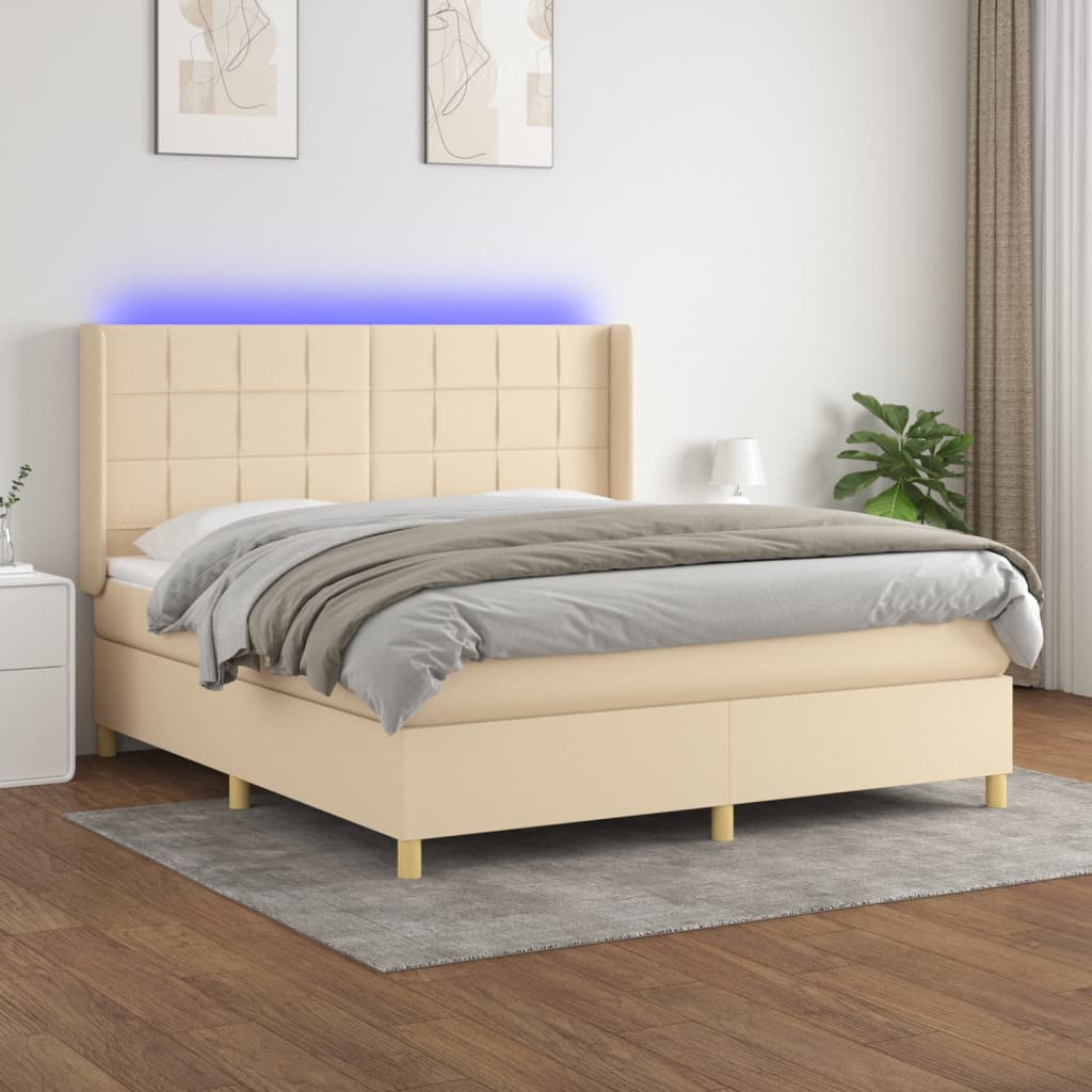Boxspring met matras en LED stof crèmekleurig 160x200 cm is nu te koop bij PeponiXL, paradijselijk wonen!