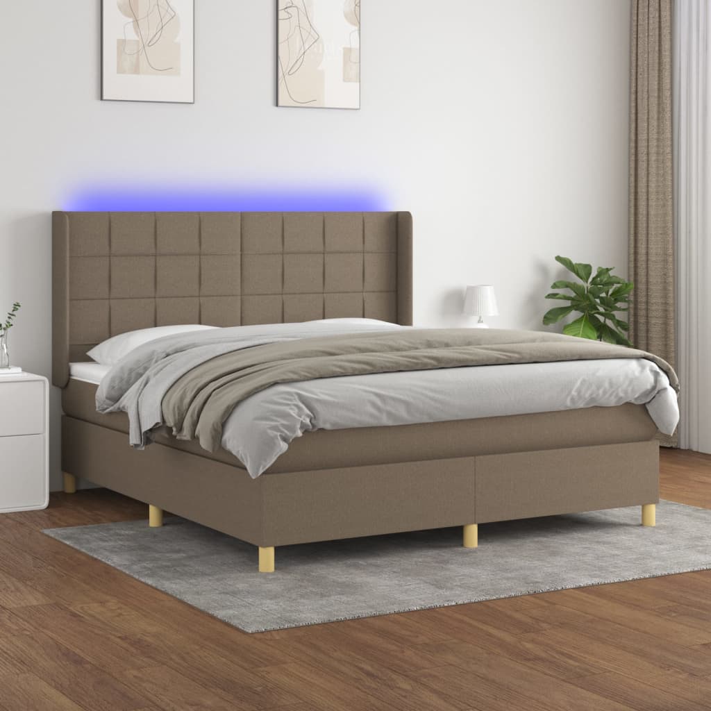 Boxspring met matras en LED stof taupe 180x200 cm is nu te koop bij PeponiXL, paradijselijk wonen!