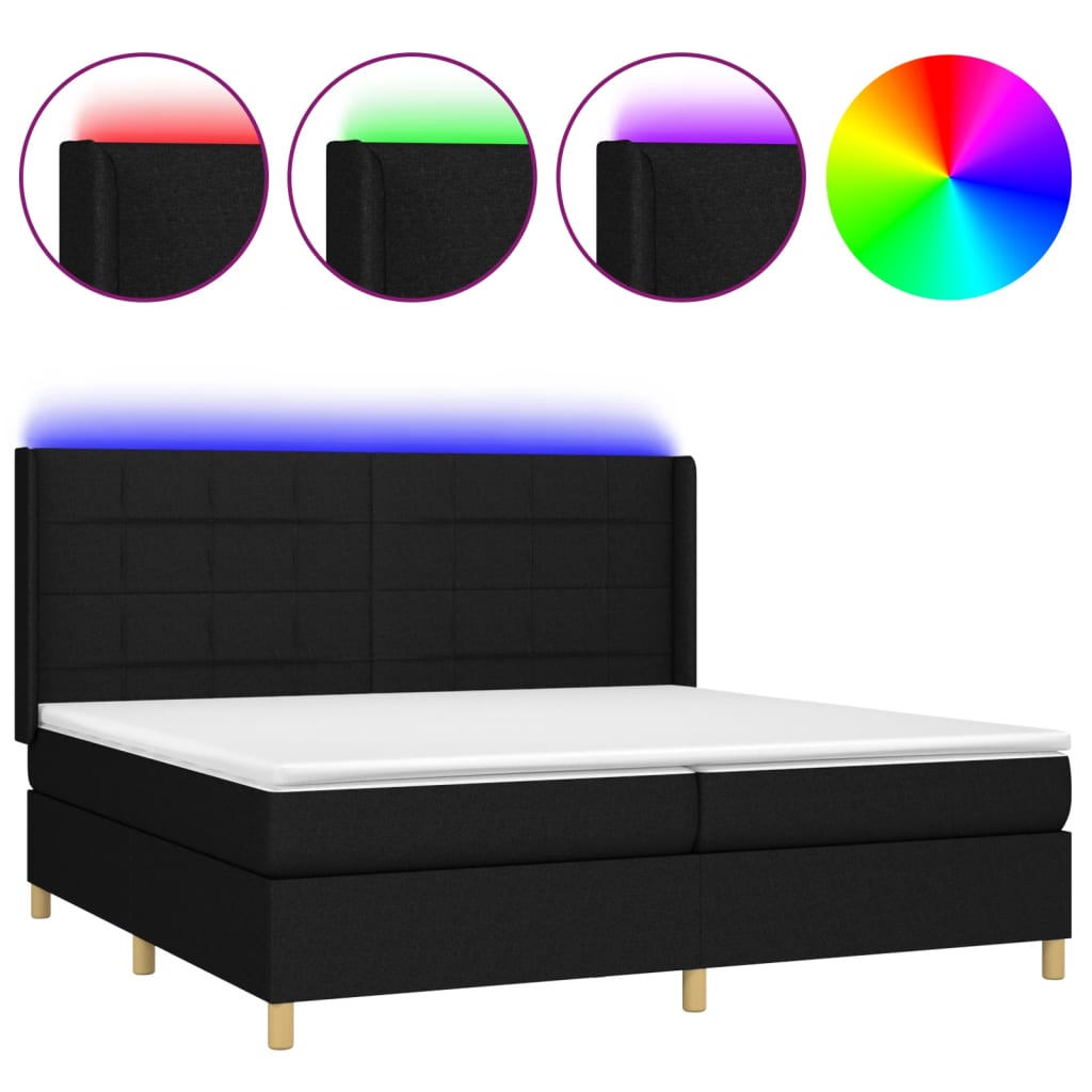 Boxspring met matras en LED stof zwart 200x200 cm is nu te koop bij PeponiXL, paradijselijk wonen!