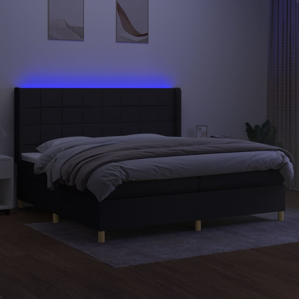 Boxspring met matras en LED stof zwart 200x200 cm is nu te koop bij PeponiXL, paradijselijk wonen!