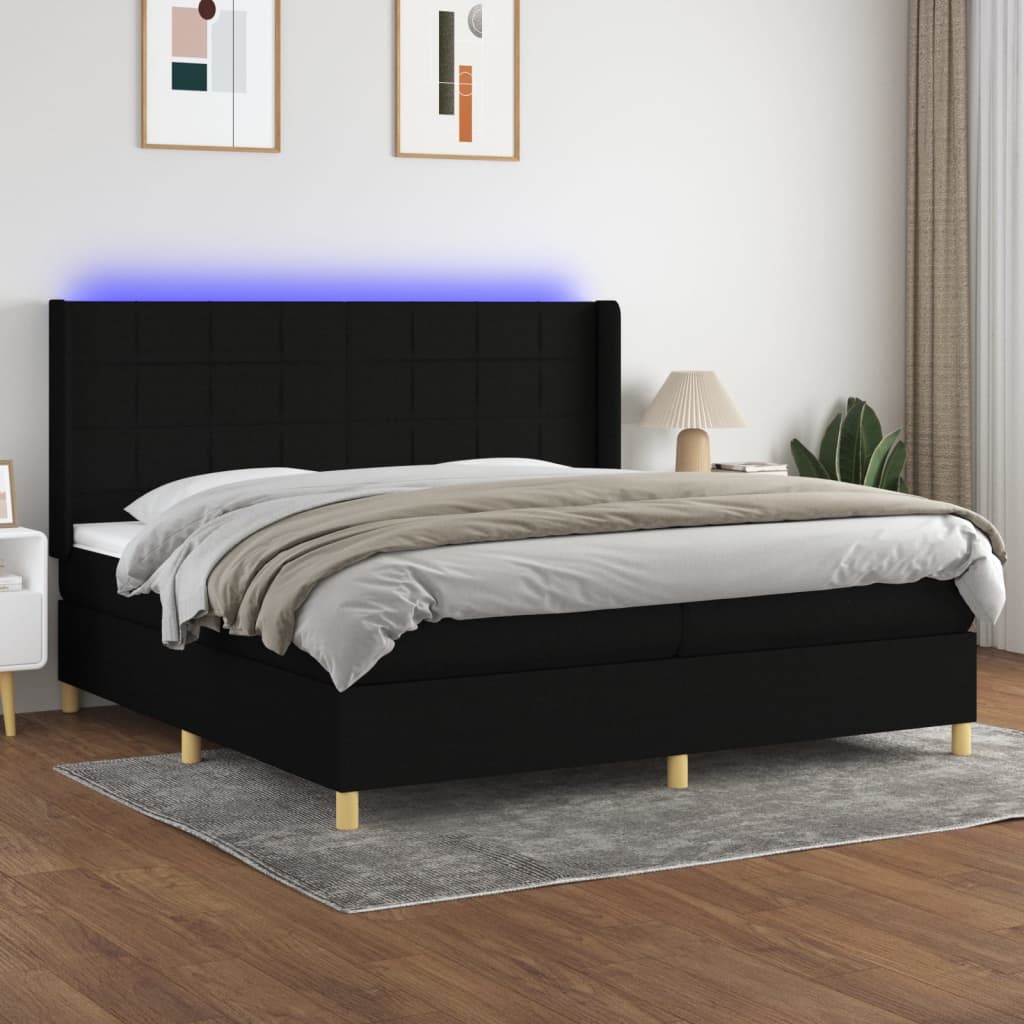 Boxspring met matras en LED stof zwart 200x200 cm is nu te koop bij PeponiXL, paradijselijk wonen!
