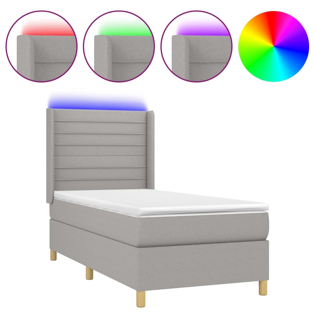 Boxspring met matras en LED stof lichtgrijs 80x200 cm is nu te koop bij PeponiXL, paradijselijk wonen!
