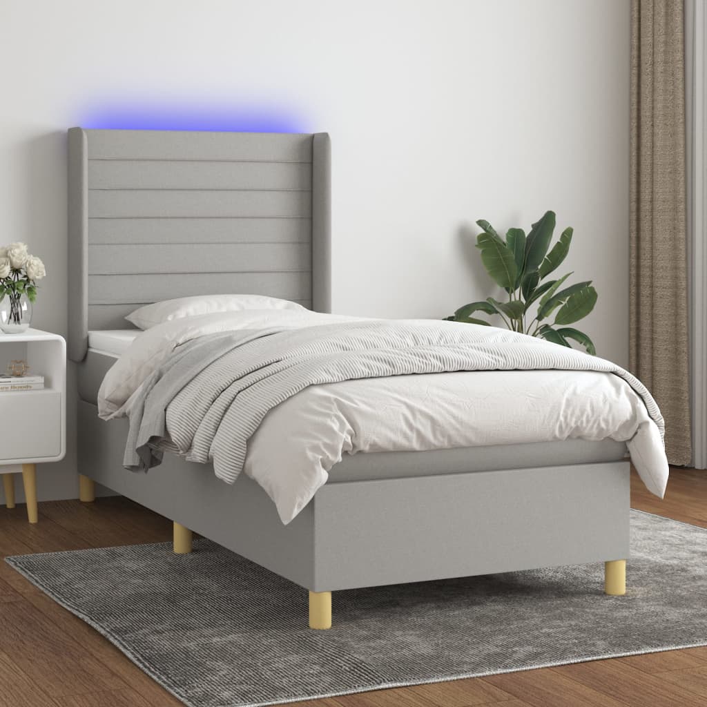 Boxspring met matras en LED stof lichtgrijs 80x200 cm is nu te koop bij PeponiXL, paradijselijk wonen!