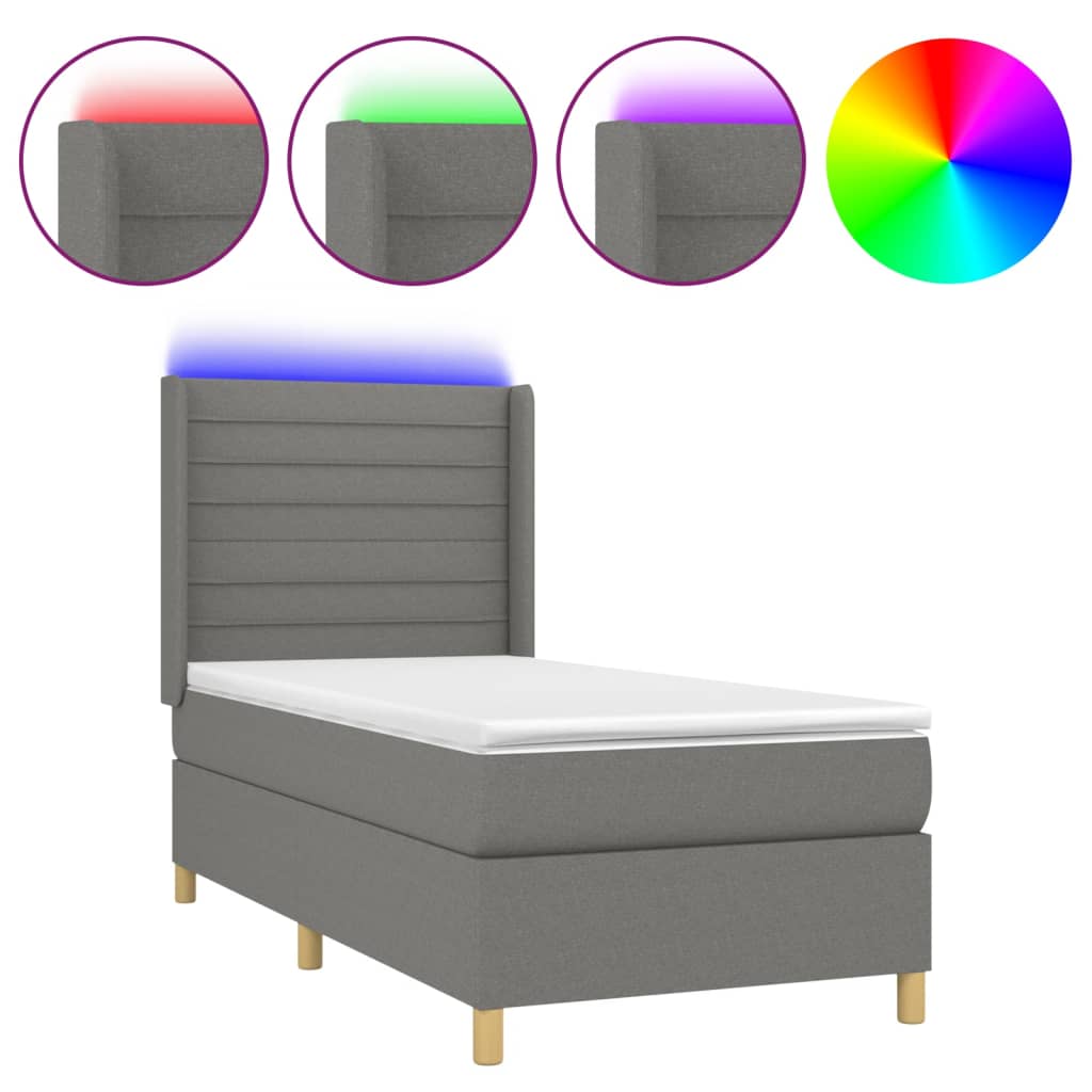 Boxspring met matras en LED stof donkergrijs 90x190 cm is nu te koop bij PeponiXL, paradijselijk wonen!