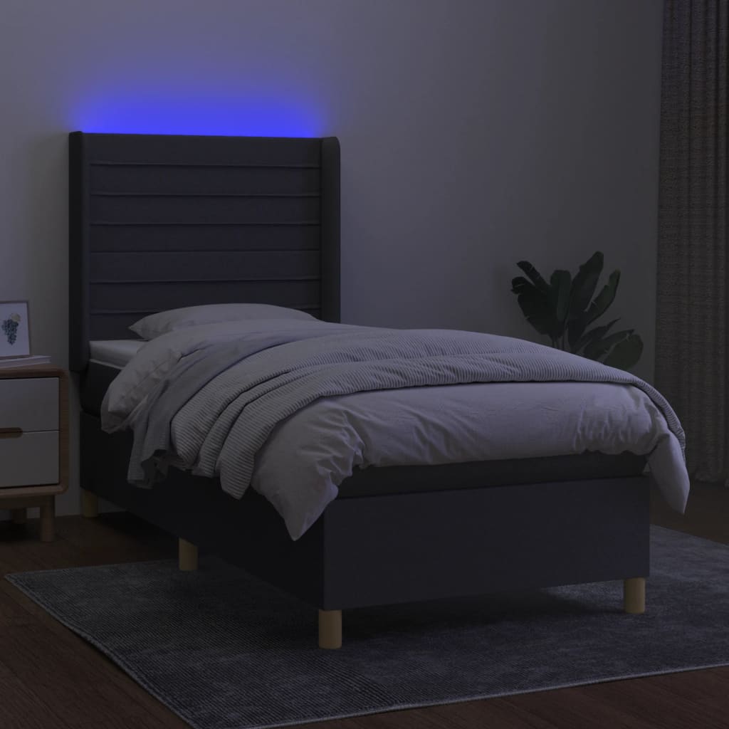 Boxspring met matras en LED stof donkergrijs 90x190 cm is nu te koop bij PeponiXL, paradijselijk wonen!