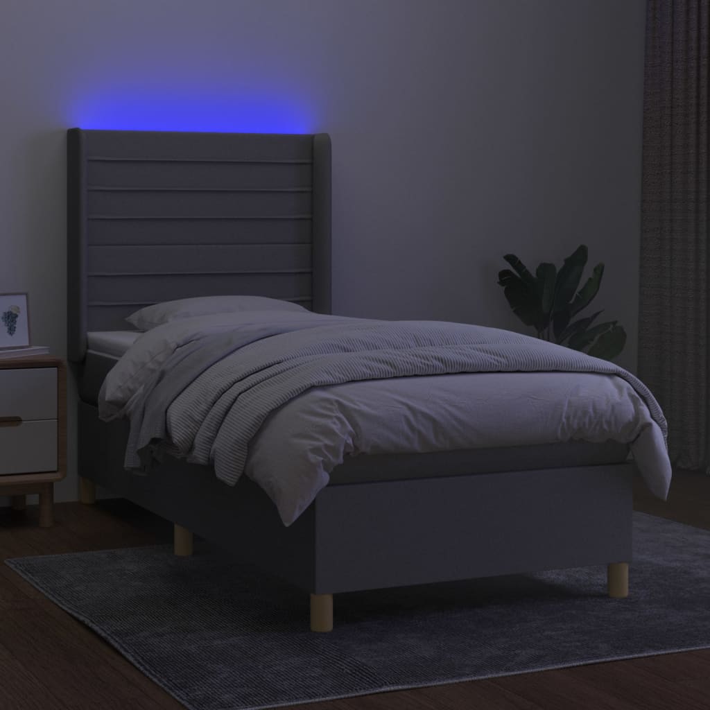 Boxspring met matras en LED stof lichtgrijs 90x200 cm is nu te koop bij PeponiXL, paradijselijk wonen!