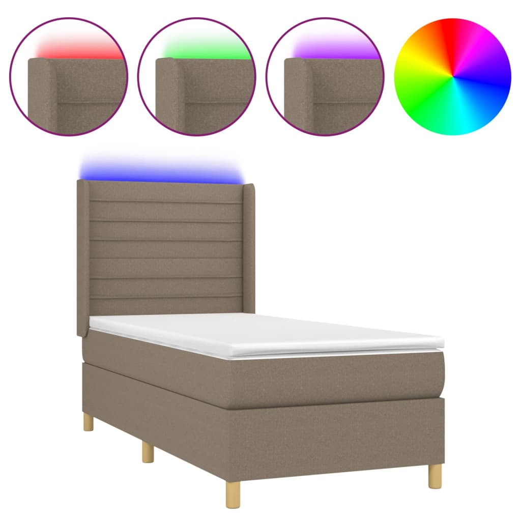 Boxspring met matras en LED stof taupe 80x200 cm is nu te koop bij PeponiXL, paradijselijk wonen!