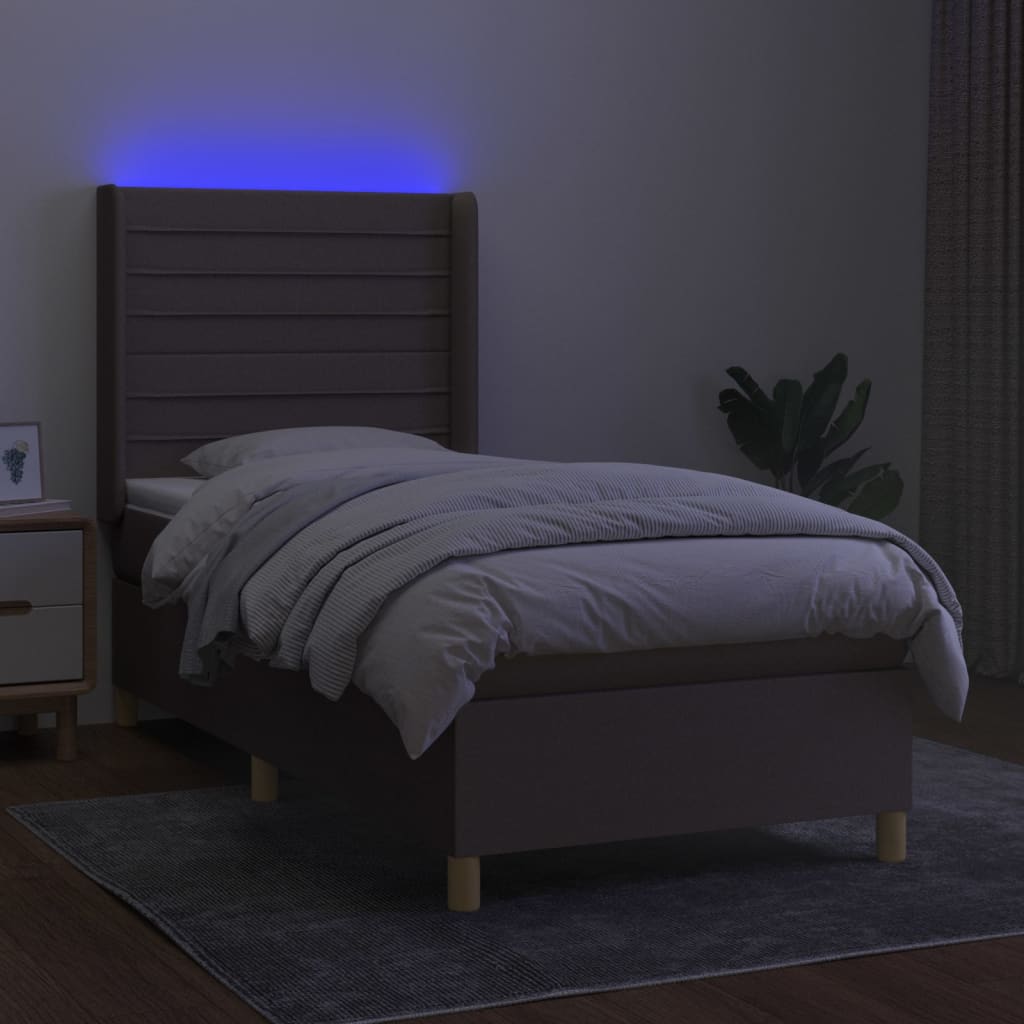 Boxspring met matras en LED stof taupe 80x200 cm is nu te koop bij PeponiXL, paradijselijk wonen!