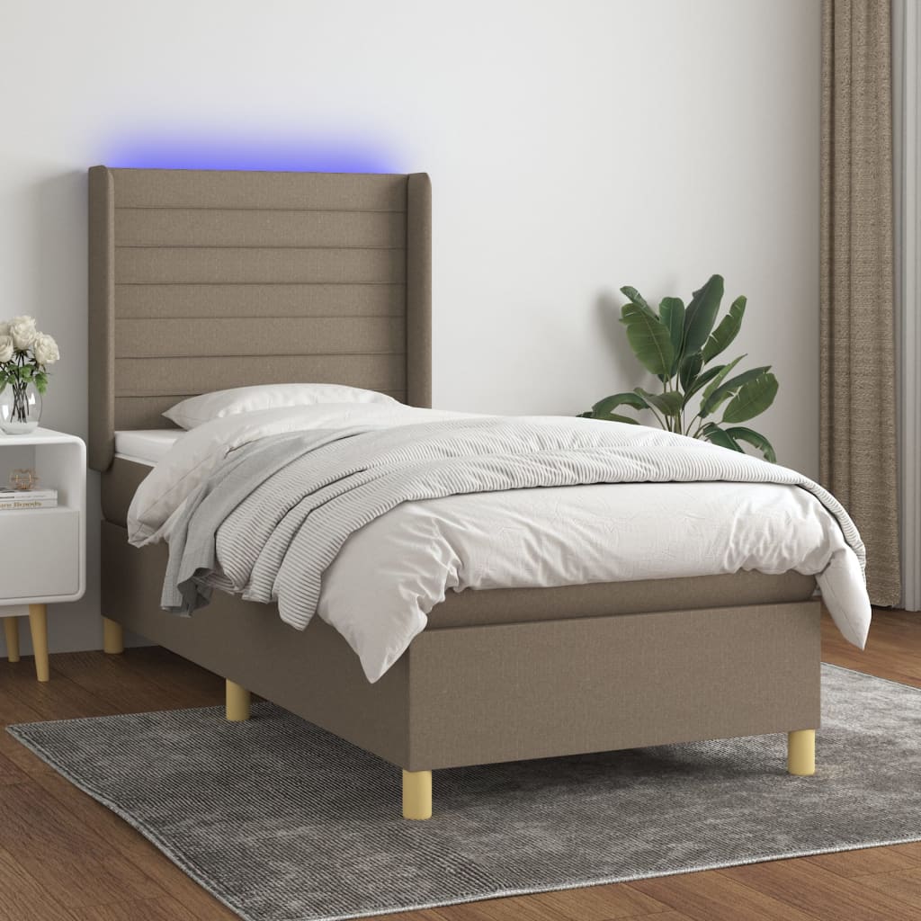 Boxspring met matras en LED stof taupe 80x200 cm is nu te koop bij PeponiXL, paradijselijk wonen!