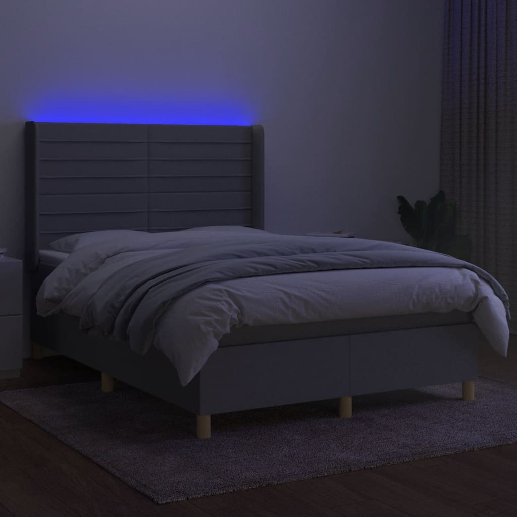 Boxspring met matras en LED stof lichtgrijs 140x190 cm is nu te koop bij PeponiXL, paradijselijk wonen!