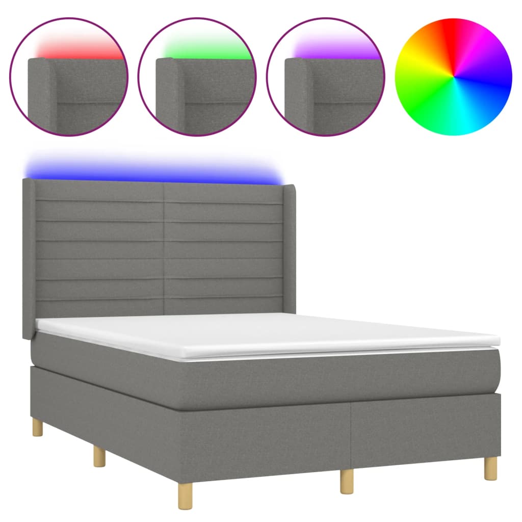 Boxspring met matras en LED stof donkergrijs 140x190 cm is nu te koop bij PeponiXL, paradijselijk wonen!