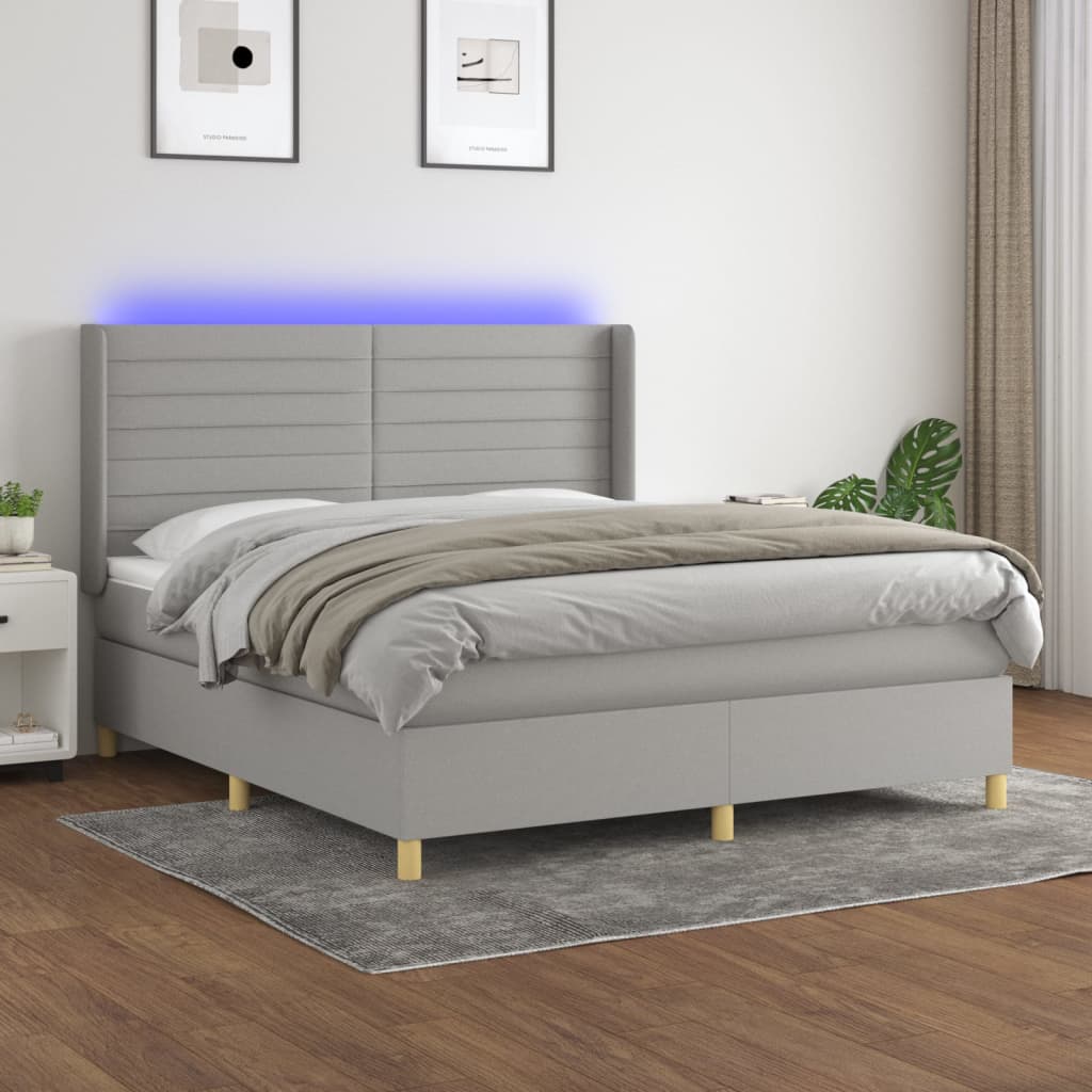 Boxspring met matras en LED stof lichtgrijs 160x200 cm is nu te koop bij PeponiXL, paradijselijk wonen!