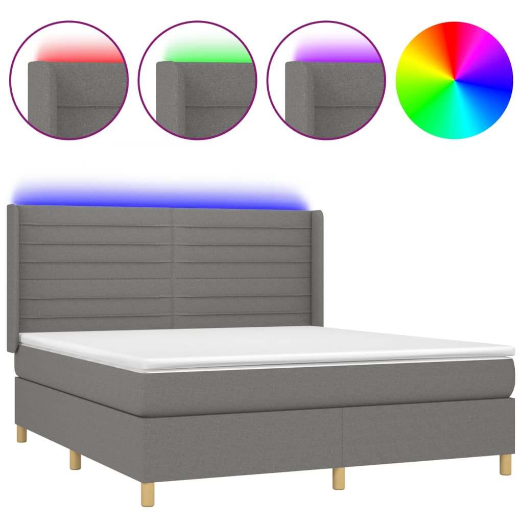 Boxspring met matras en LED stof donkergrijs 180x200 cm is nu te koop bij PeponiXL, paradijselijk wonen!