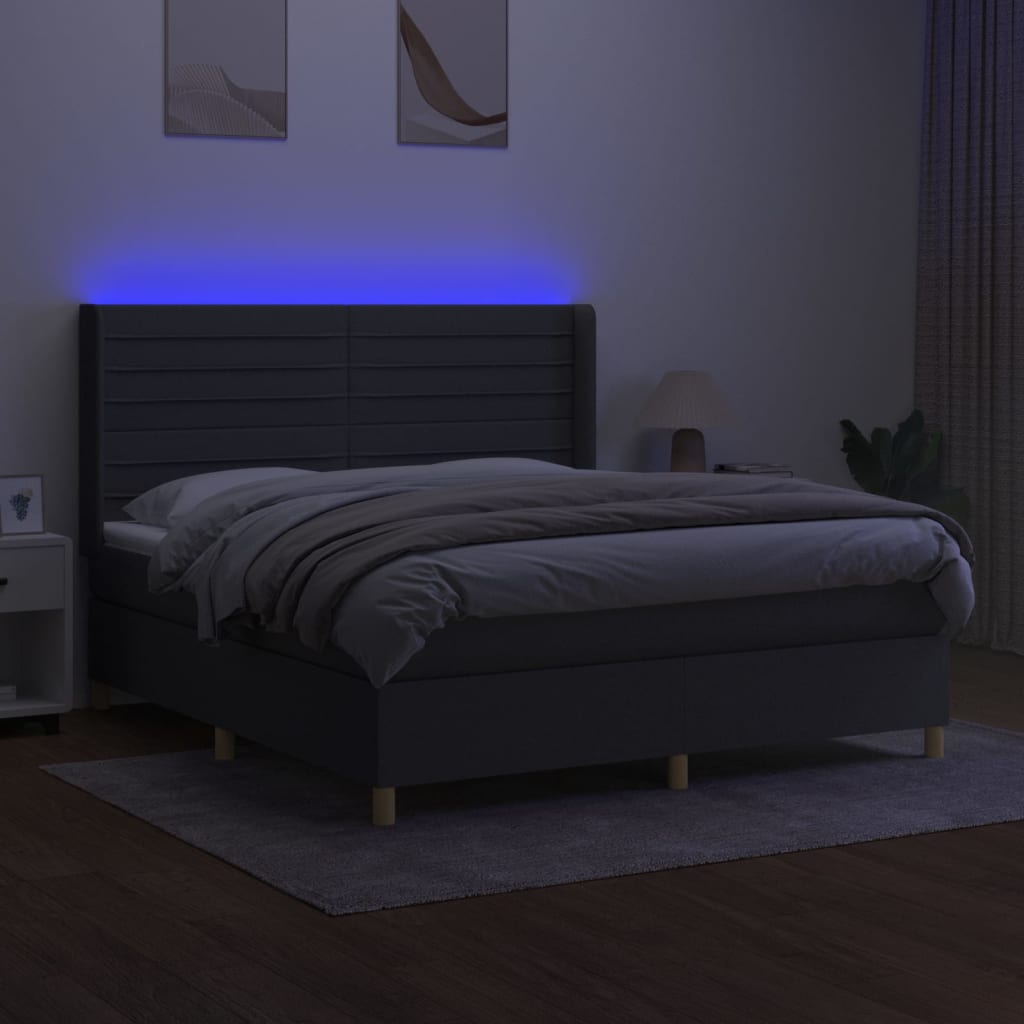 Boxspring met matras en LED stof donkergrijs 180x200 cm is nu te koop bij PeponiXL, paradijselijk wonen!