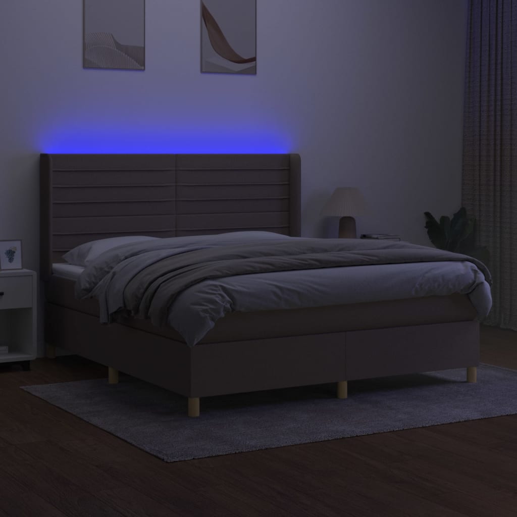 Boxspring met matras en LED stof taupe 180x200 cm is nu te koop bij PeponiXL, paradijselijk wonen!