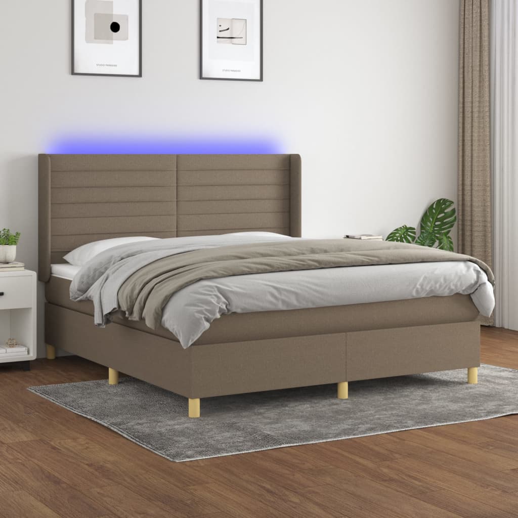 Boxspring met matras en LED stof taupe 180x200 cm is nu te koop bij PeponiXL, paradijselijk wonen!