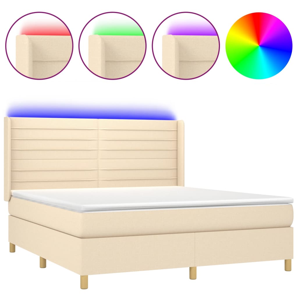 Boxspring met matras en LED stof crèmekleurig 180x200 cm is nu te koop bij PeponiXL, paradijselijk wonen!