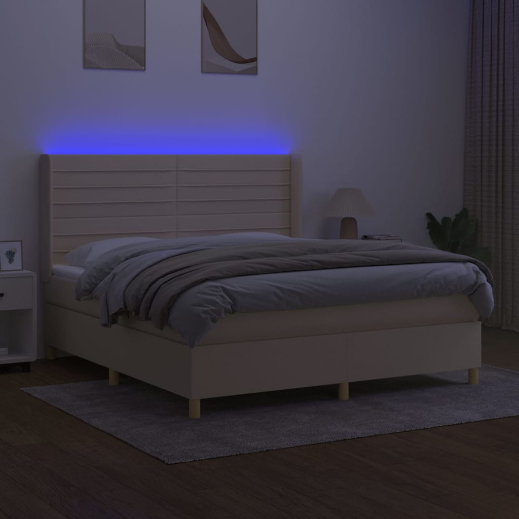 Boxspring met matras en LED stof crèmekleurig 180x200 cm is nu te koop bij PeponiXL, paradijselijk wonen!