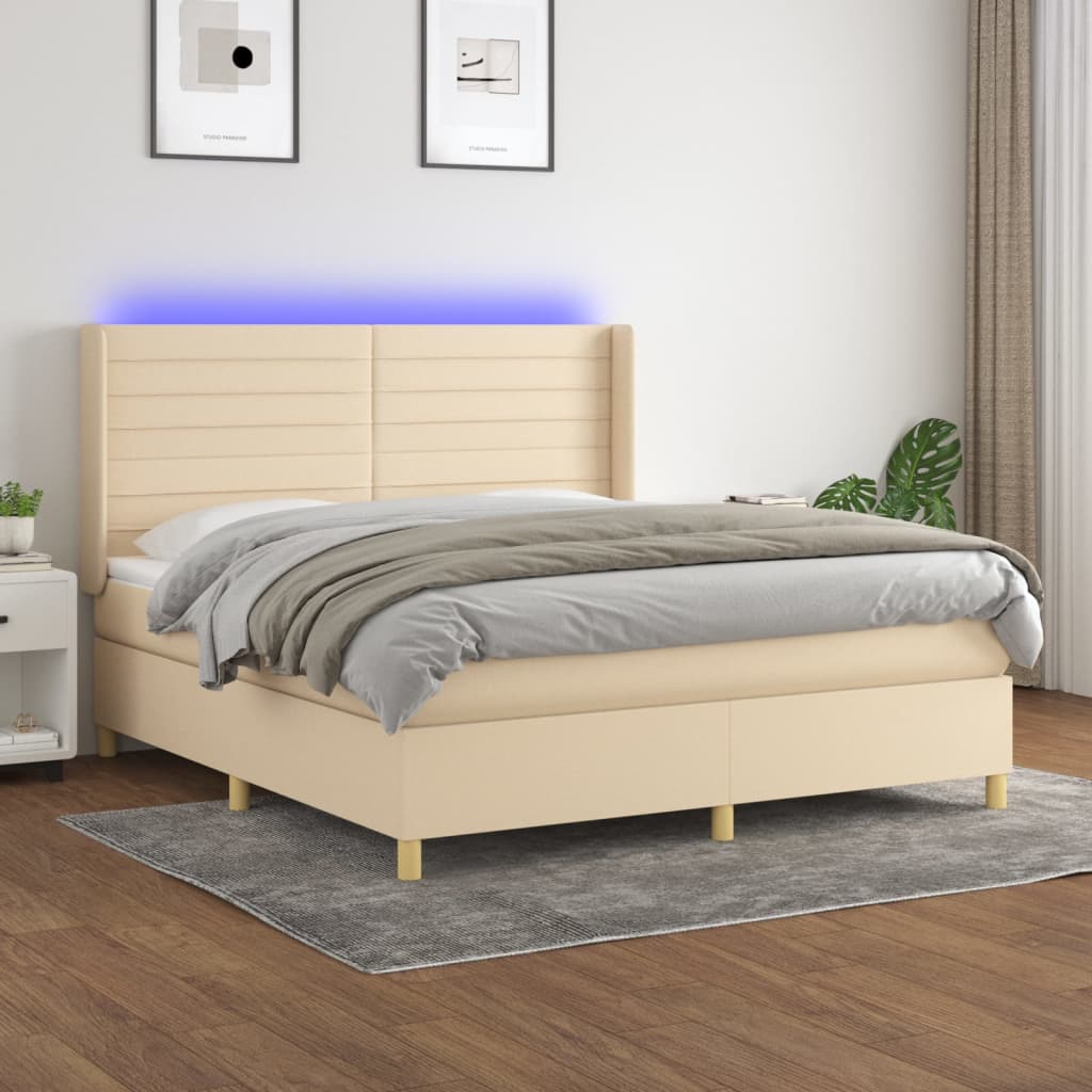 Boxspring met matras en LED stof crèmekleurig 180x200 cm is nu te koop bij PeponiXL, paradijselijk wonen!