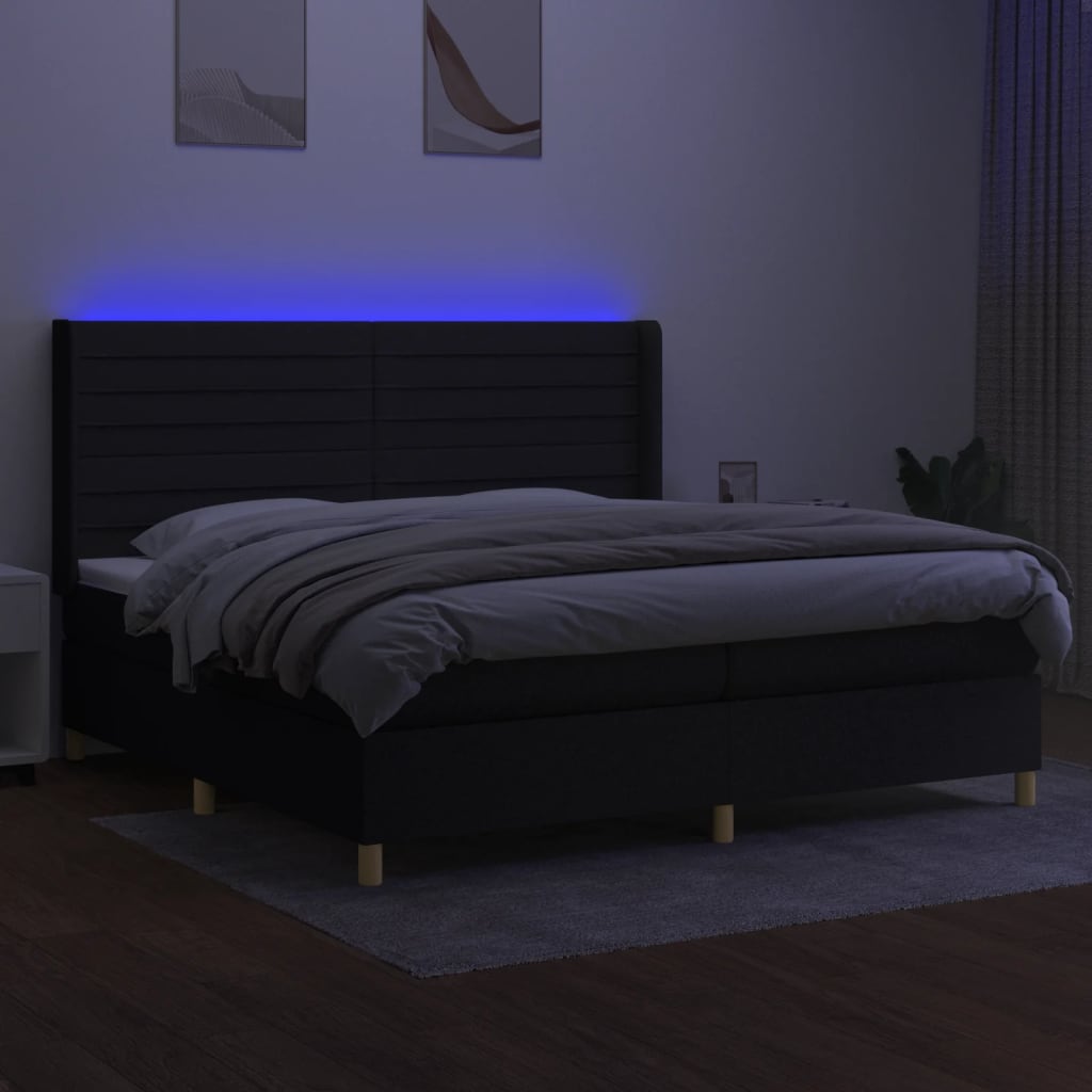 Boxspring met matras en LED stof zwart 200x200 cm is nu te koop bij PeponiXL, paradijselijk wonen!