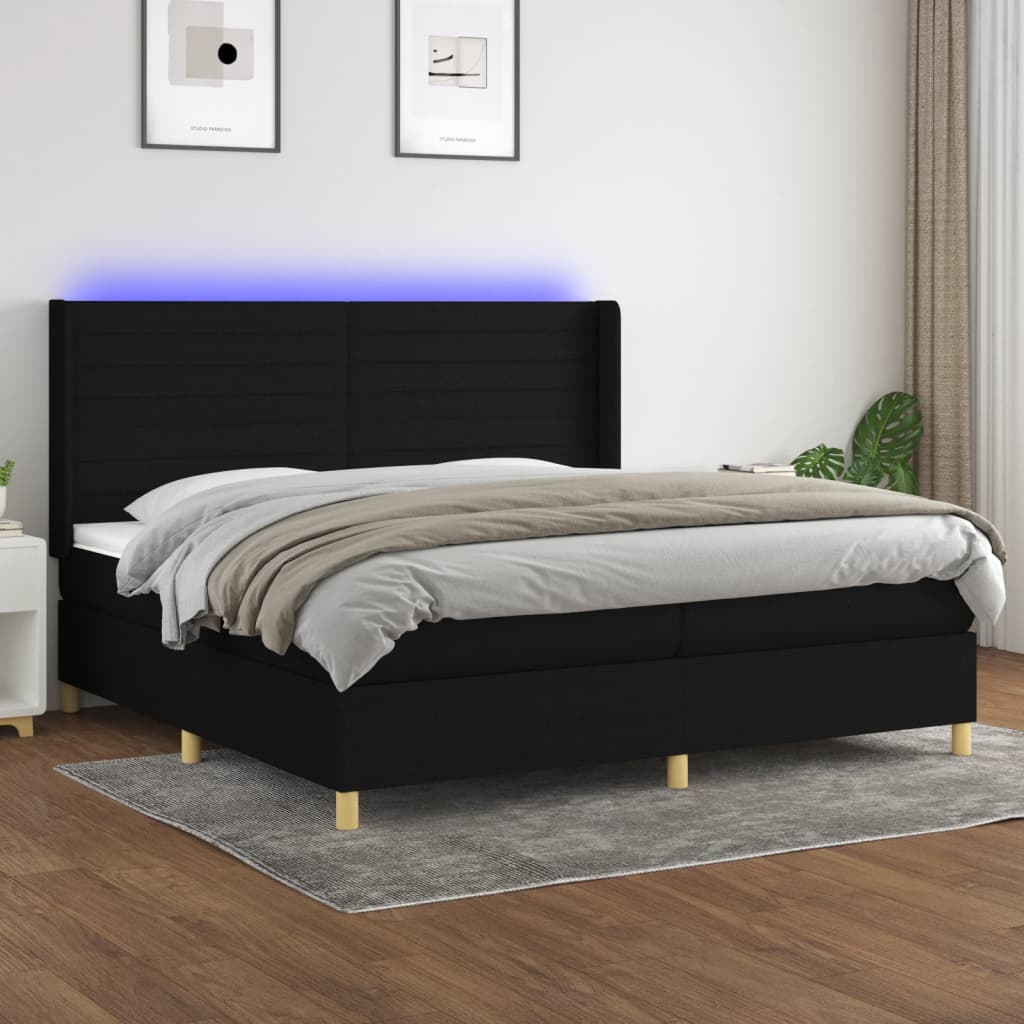 Boxspring met matras en LED stof zwart 200x200 cm is nu te koop bij PeponiXL, paradijselijk wonen!