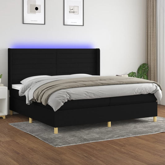 Boxspring met matras en LED stof zwart 200x200 cm is nu te koop bij PeponiXL, paradijselijk wonen!