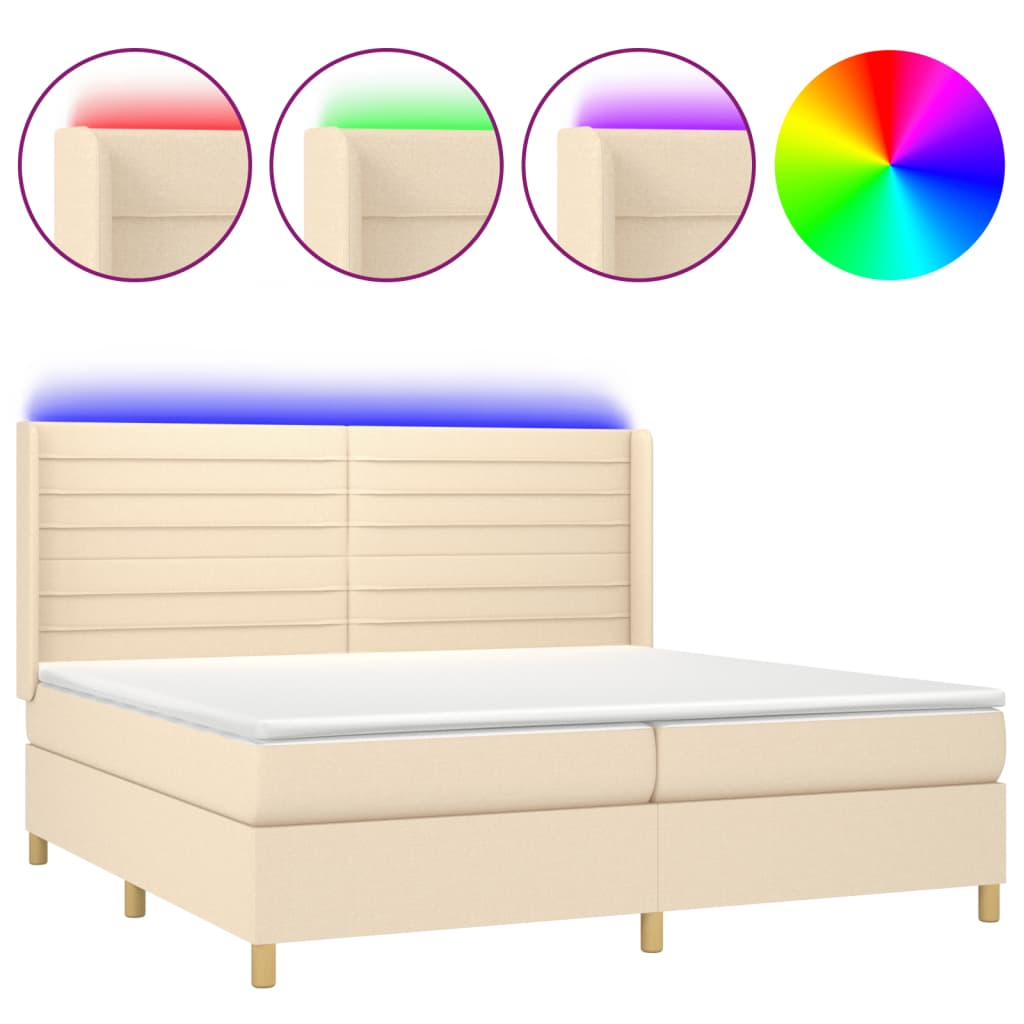 Boxspring met matras en LED stof crèmekleurig 200x200 cm is nu te koop bij PeponiXL, paradijselijk wonen!
