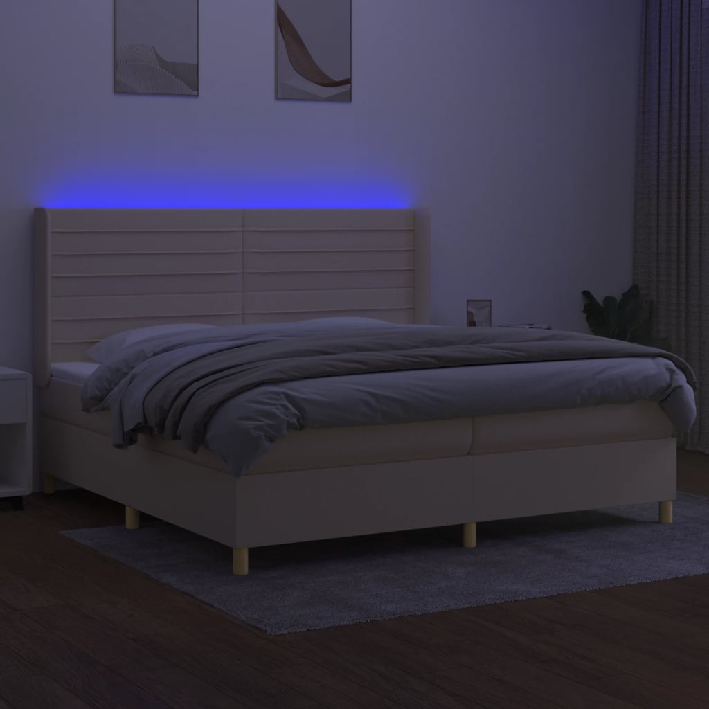 Boxspring met matras en LED stof crèmekleurig 200x200 cm is nu te koop bij PeponiXL, paradijselijk wonen!