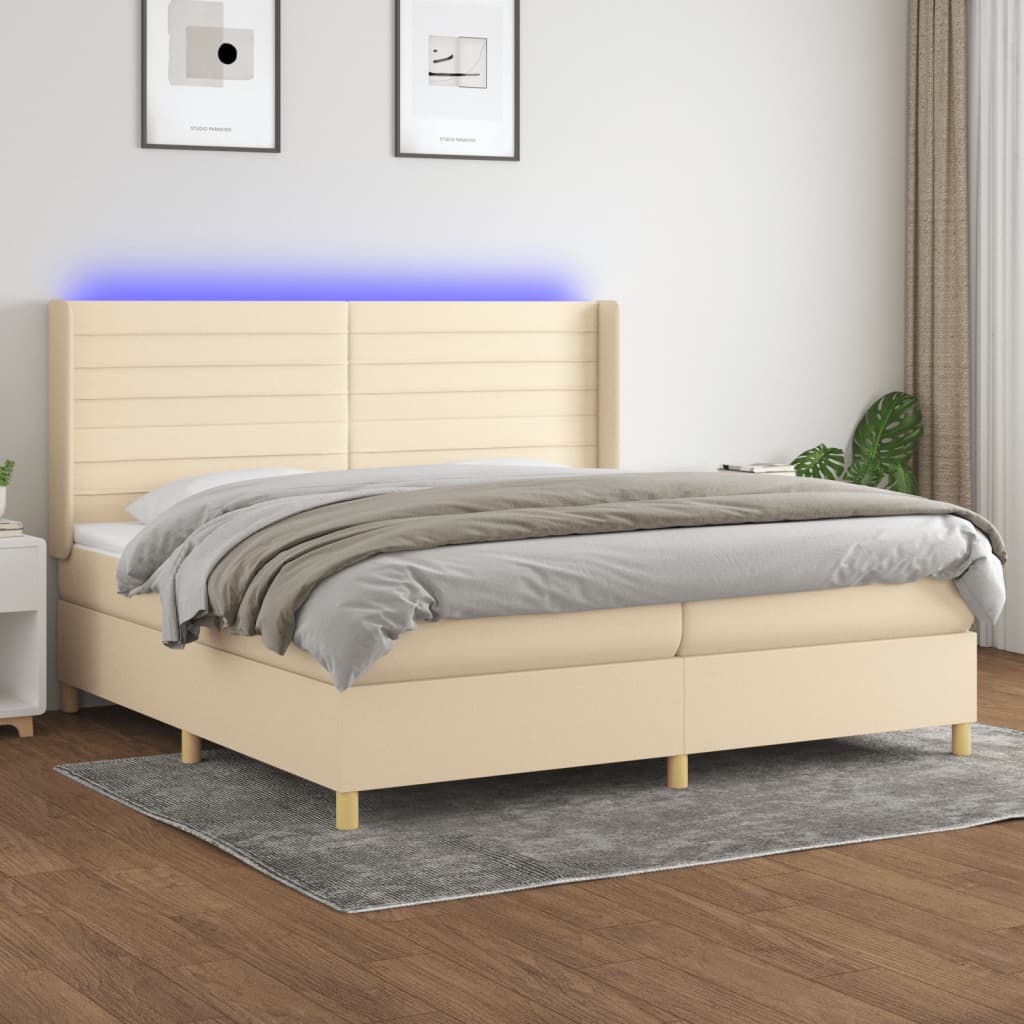 Boxspring met matras en LED stof crèmekleurig 200x200 cm is nu te koop bij PeponiXL, paradijselijk wonen!