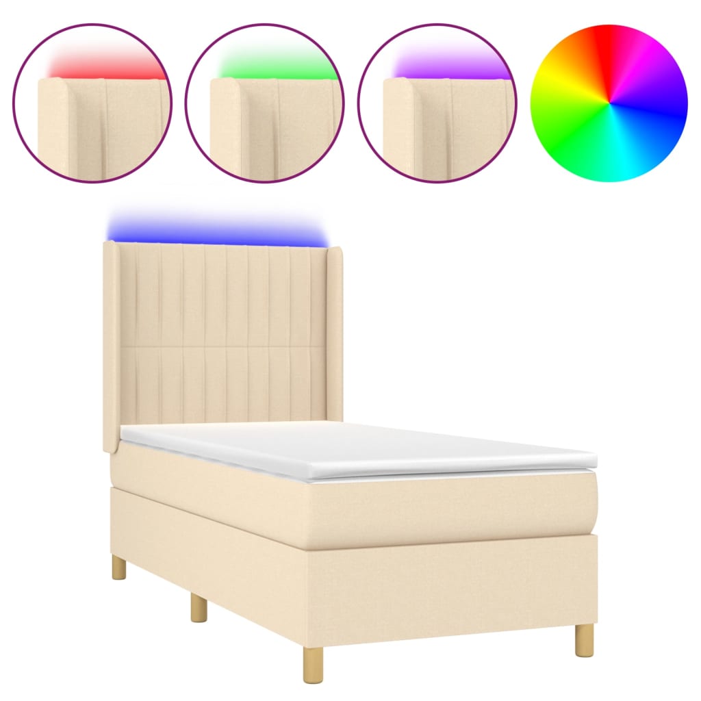 Boxspring met matras en LED stof crèmekleurig 90x190 cm is nu te koop bij PeponiXL, paradijselijk wonen!