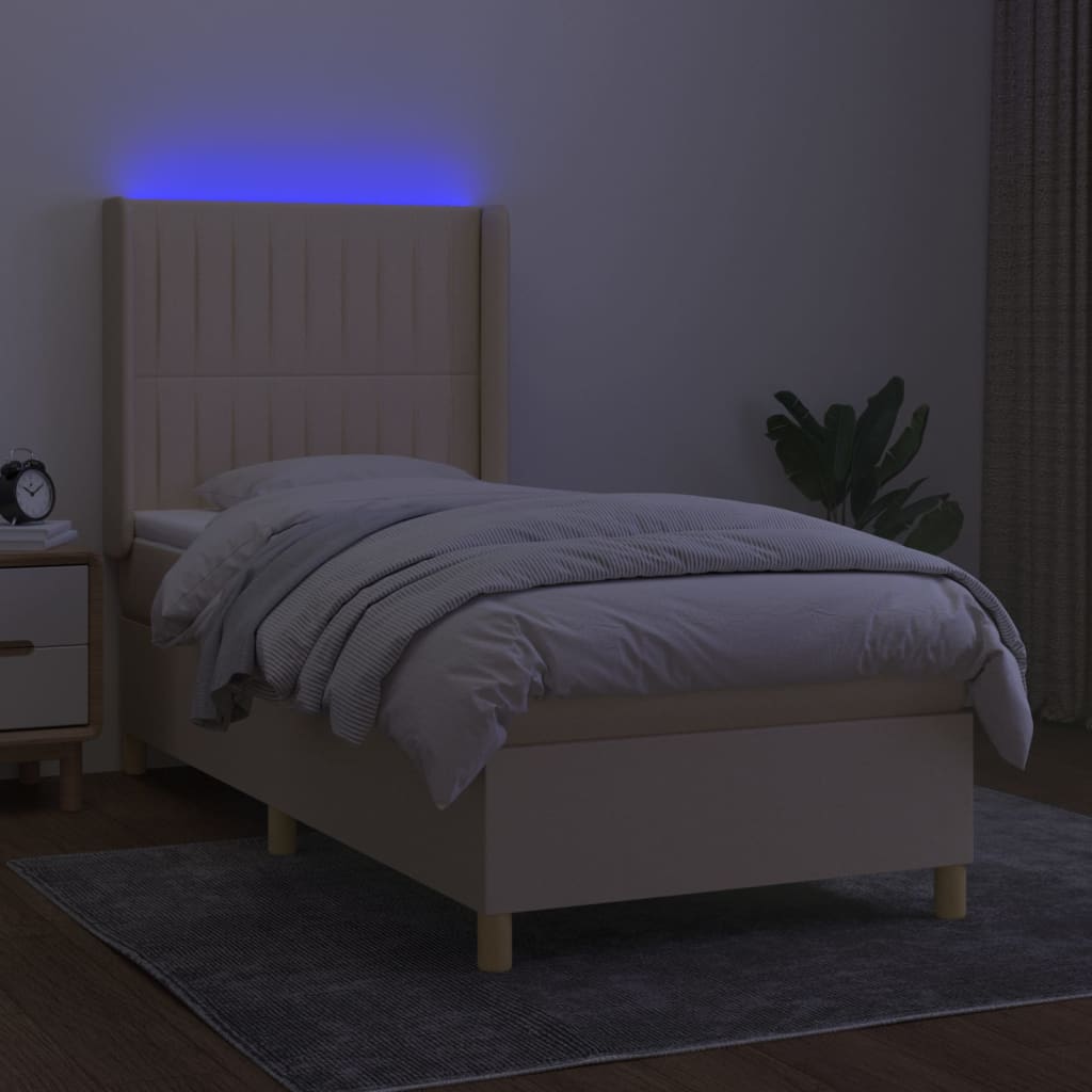 Boxspring met matras en LED stof crèmekleurig 90x190 cm is nu te koop bij PeponiXL, paradijselijk wonen!