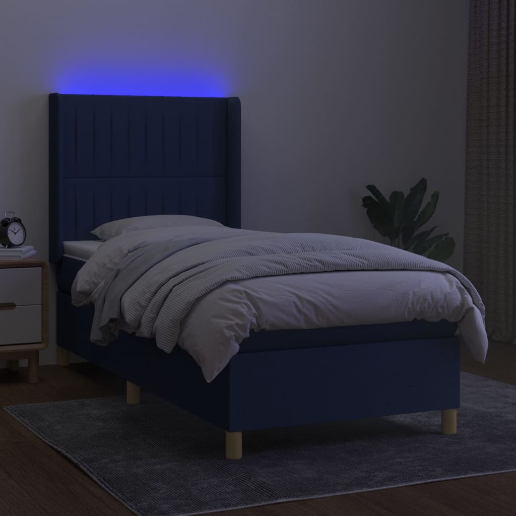 Boxspring met matras en LED stof blauw 90x190 cm is nu te koop bij PeponiXL, paradijselijk wonen!