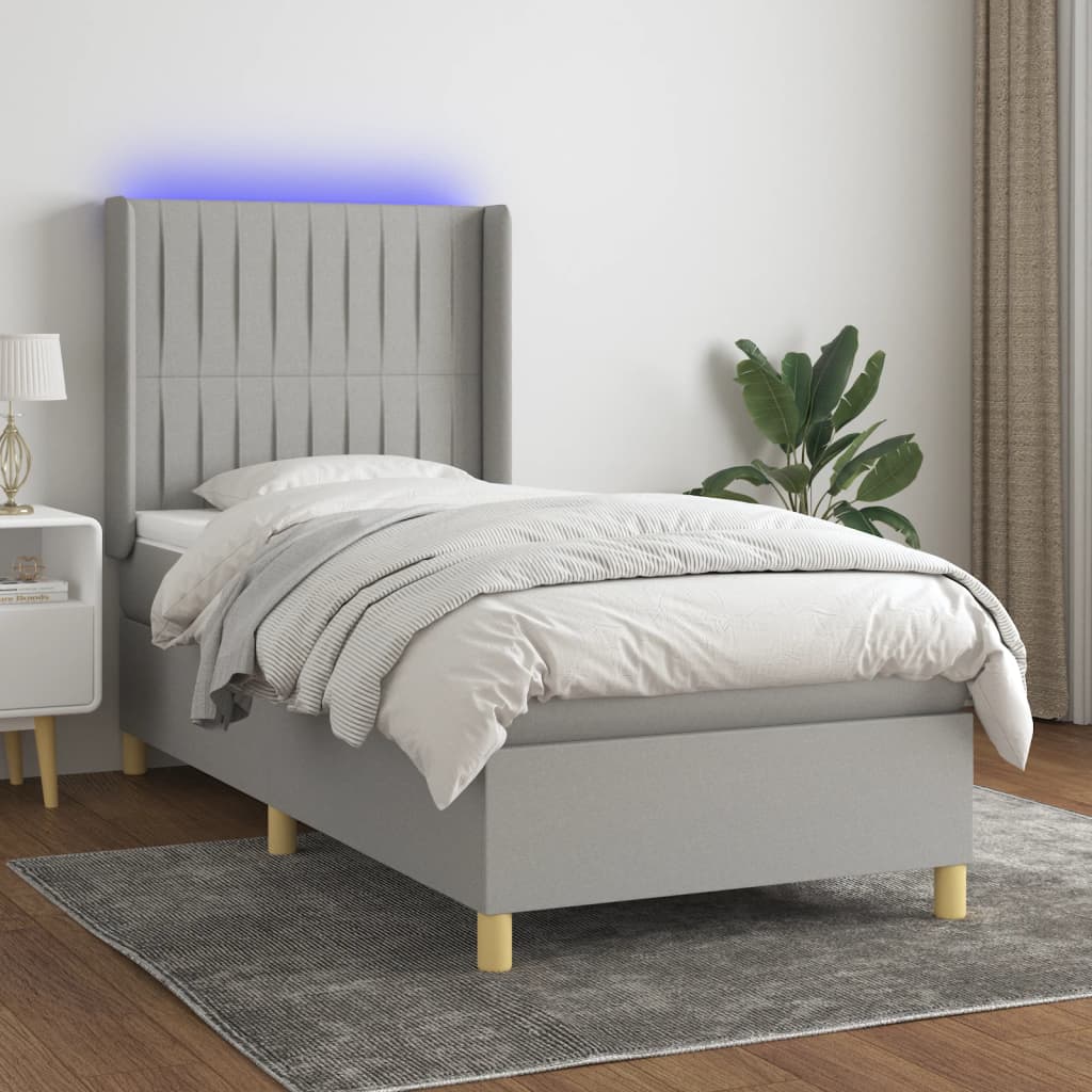 Boxspring met matras en LED stof lichtgrijs 90x200 cm is nu te koop bij PeponiXL, paradijselijk wonen!