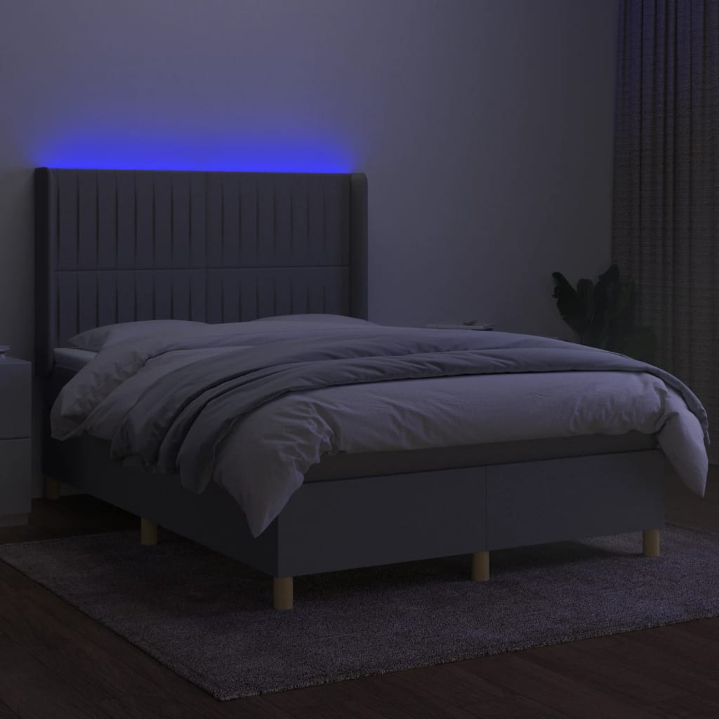 Boxspring met matras en LED stof lichtgrijs 140x190 cm is nu te koop bij PeponiXL, paradijselijk wonen!