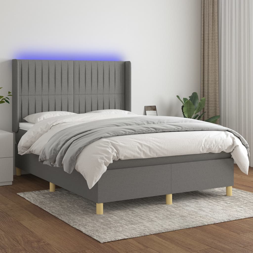 Boxspring met matras en LED stof donkergrijs 140x190 cm is nu te koop bij PeponiXL, paradijselijk wonen!