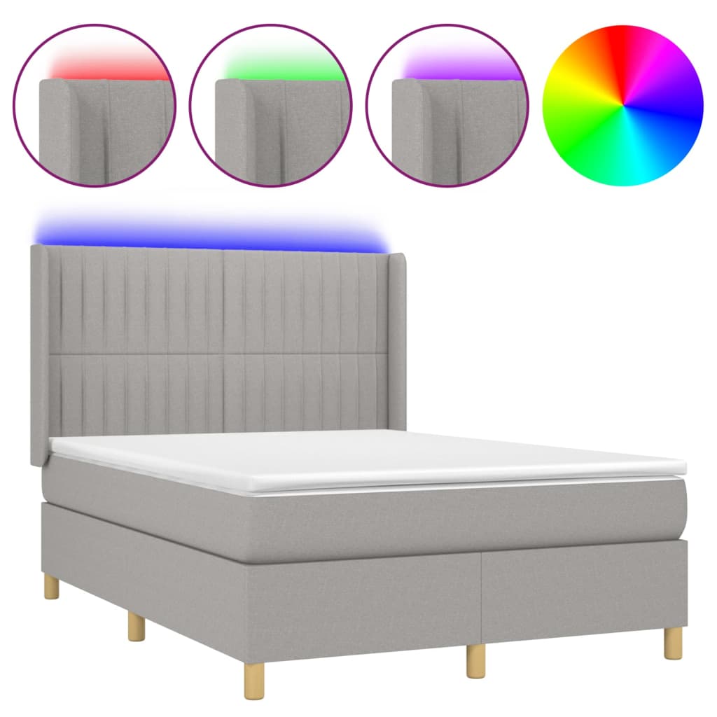 Boxspring met matras en LED stof lichtgrijs 140x200 cm is nu te koop bij PeponiXL, paradijselijk wonen!