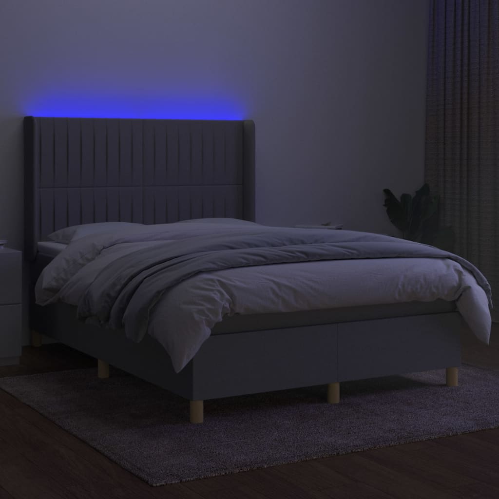 Boxspring met matras en LED stof lichtgrijs 140x200 cm is nu te koop bij PeponiXL, paradijselijk wonen!