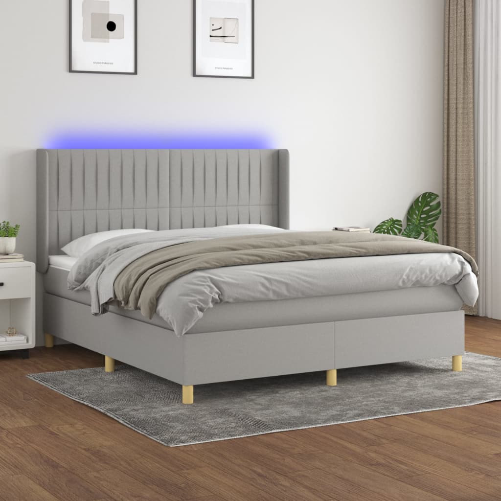 Boxspring met matras en LED stof lichtgrijs 160x200 cm is nu te koop bij PeponiXL, paradijselijk wonen!